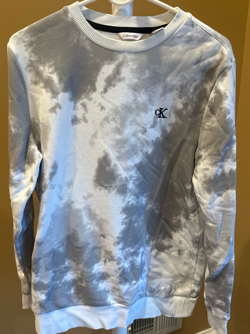 Calvin Klein Gray & White Tie-Dye Crew Sweatshirt